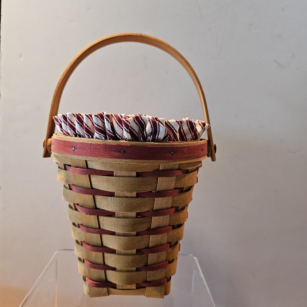 Longaberger '96 Sweetheart Bouquet' Basket Fabric/Clear Liners Candy Cane Stripe